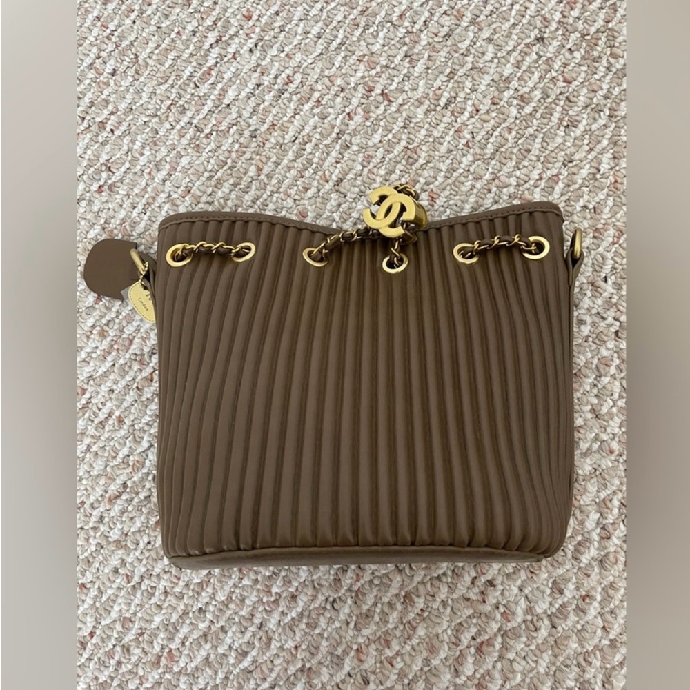 Brown Shoulder Bag with Ribbed Texture